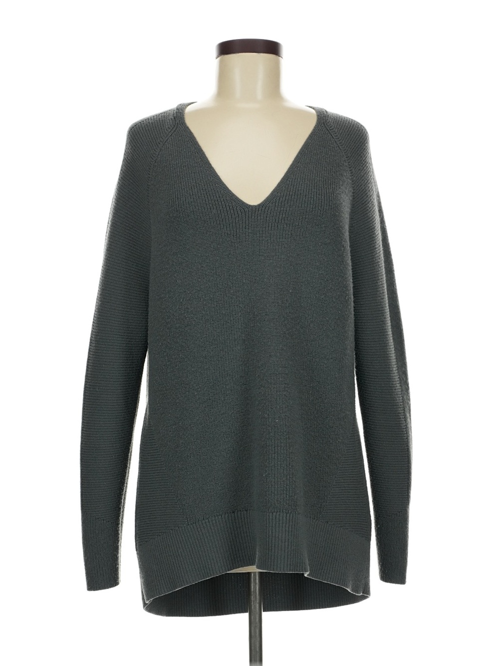 Athleta Women's V-Neck Longline Sweater in Charcoal Green